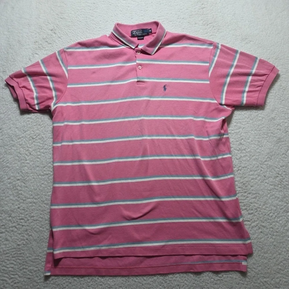 Vintage Polo Ralph Lauren Knit Polo Men's XL Pink White Striped Made In USA